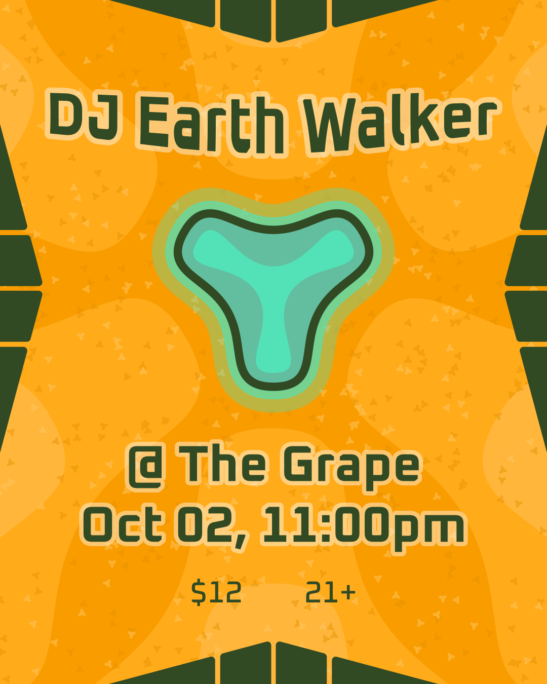 Poster for a DJ show at The Grape. The poster features an abstract design evoking alien technology.